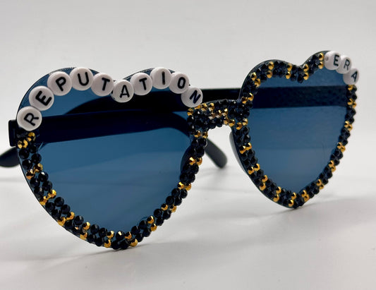 Heart Bedazzled Reputation Heart Glasses (Gold & Black)