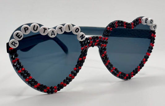 Heart Bedazzled Reputation Heart Glasses (Red & Black)